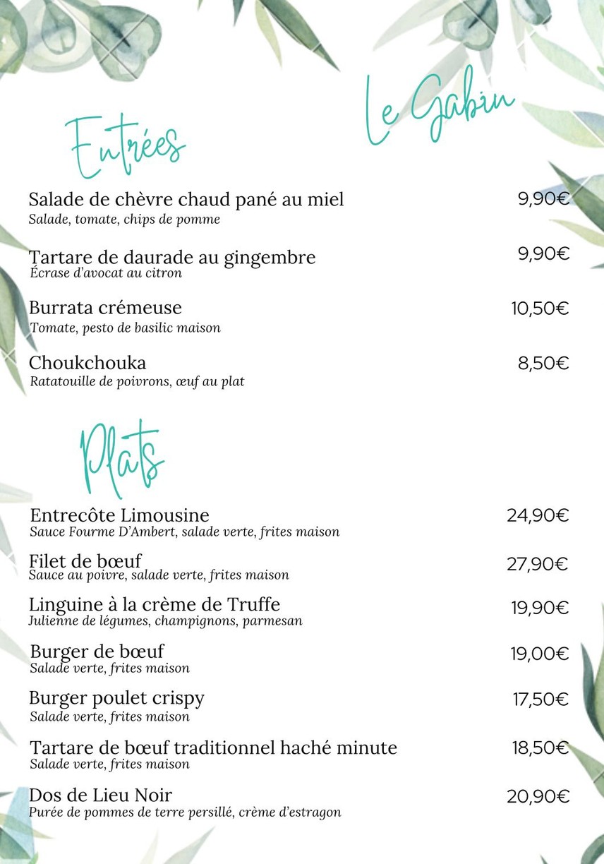 Le Gabin menu 1