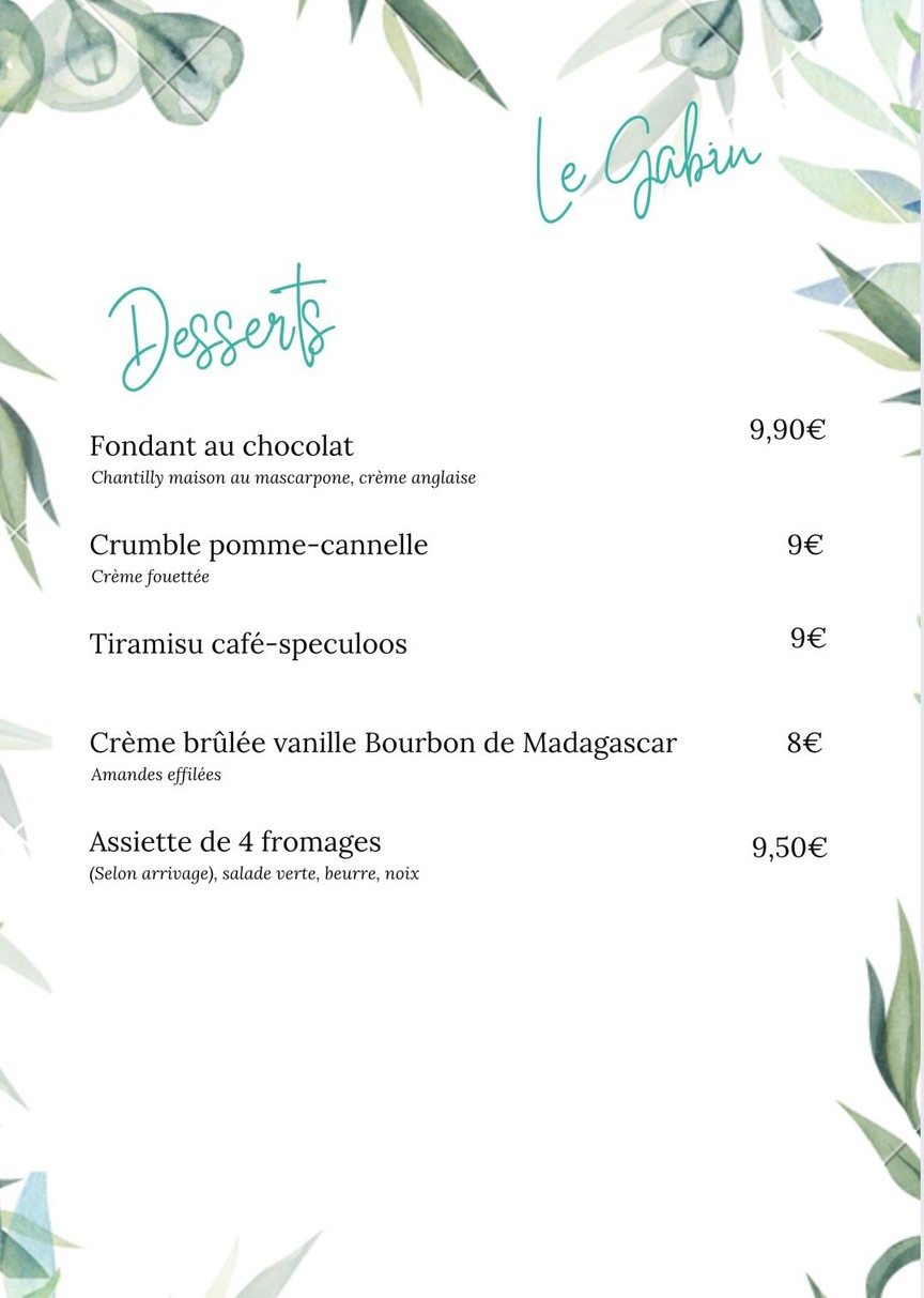 Le Gabin menu 2