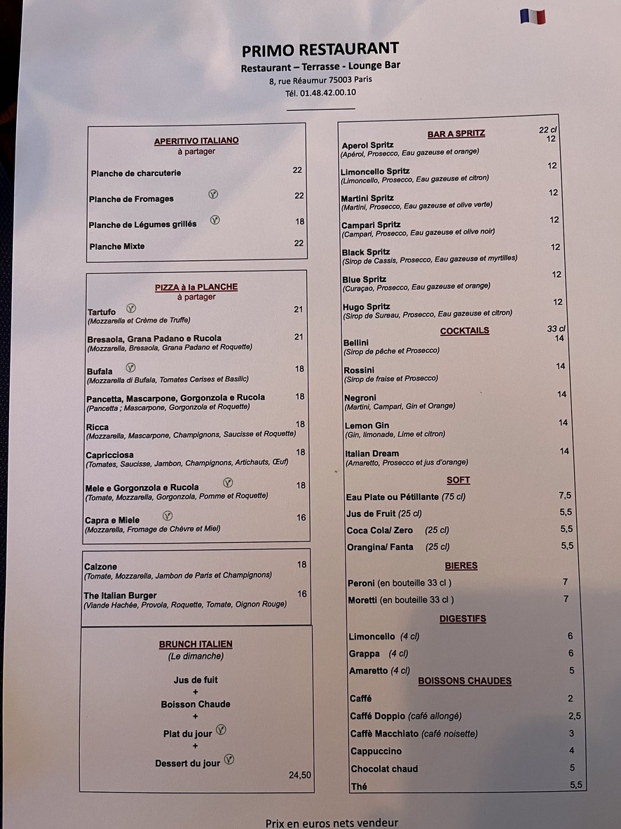 PRIMO RESTAURANT & PIZZERIA menu 2