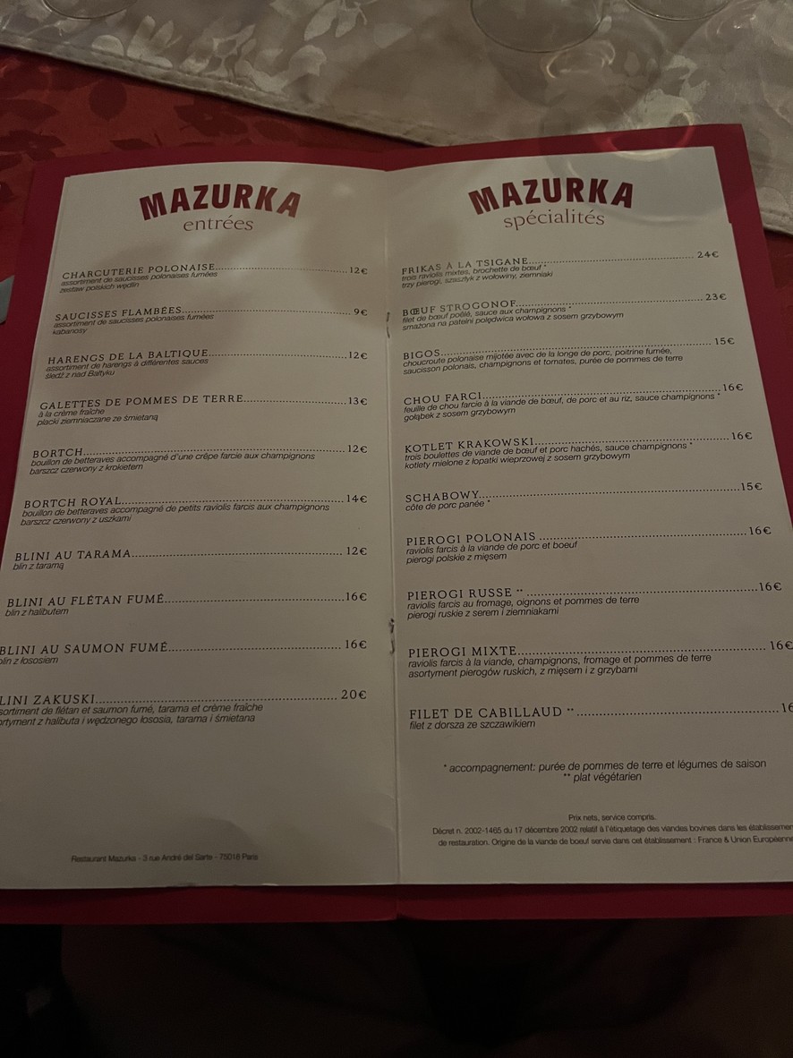 Mazurka menu 1