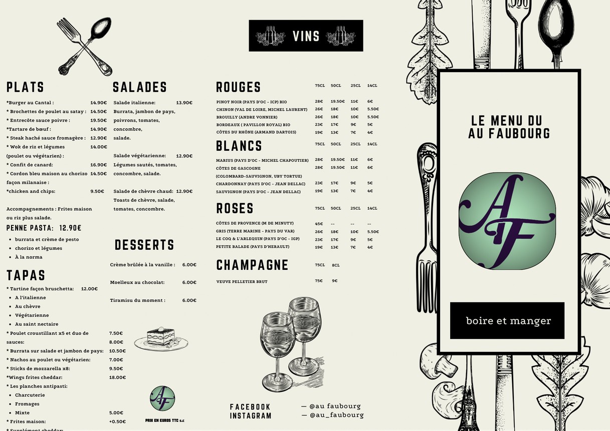 Au Faubourg menu 1