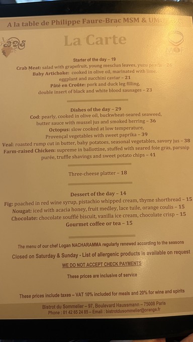 Bistrot du Sommelier Paris Philippe Faure-Brac
