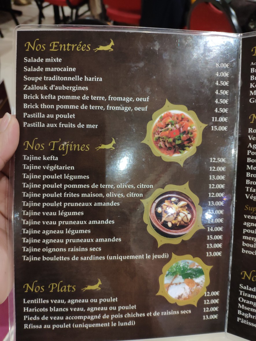 La Gazelle Clichoise restaurant marocain menu 1