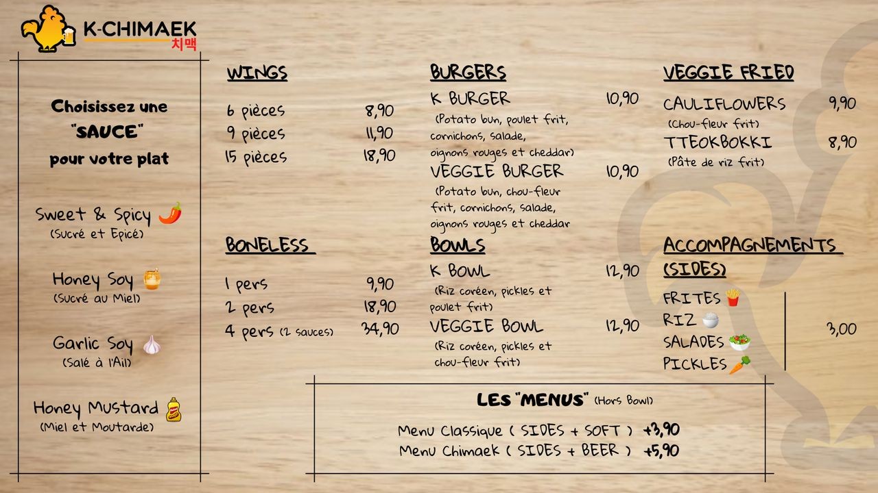 K-CHIMAEK Tolbiac - Restaurant coréen - Poulet Frit menu 1