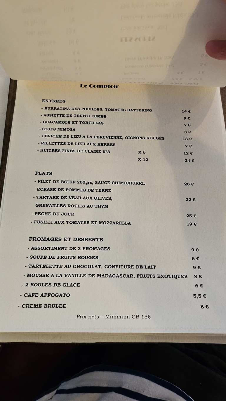 Le Comptoir menu 1