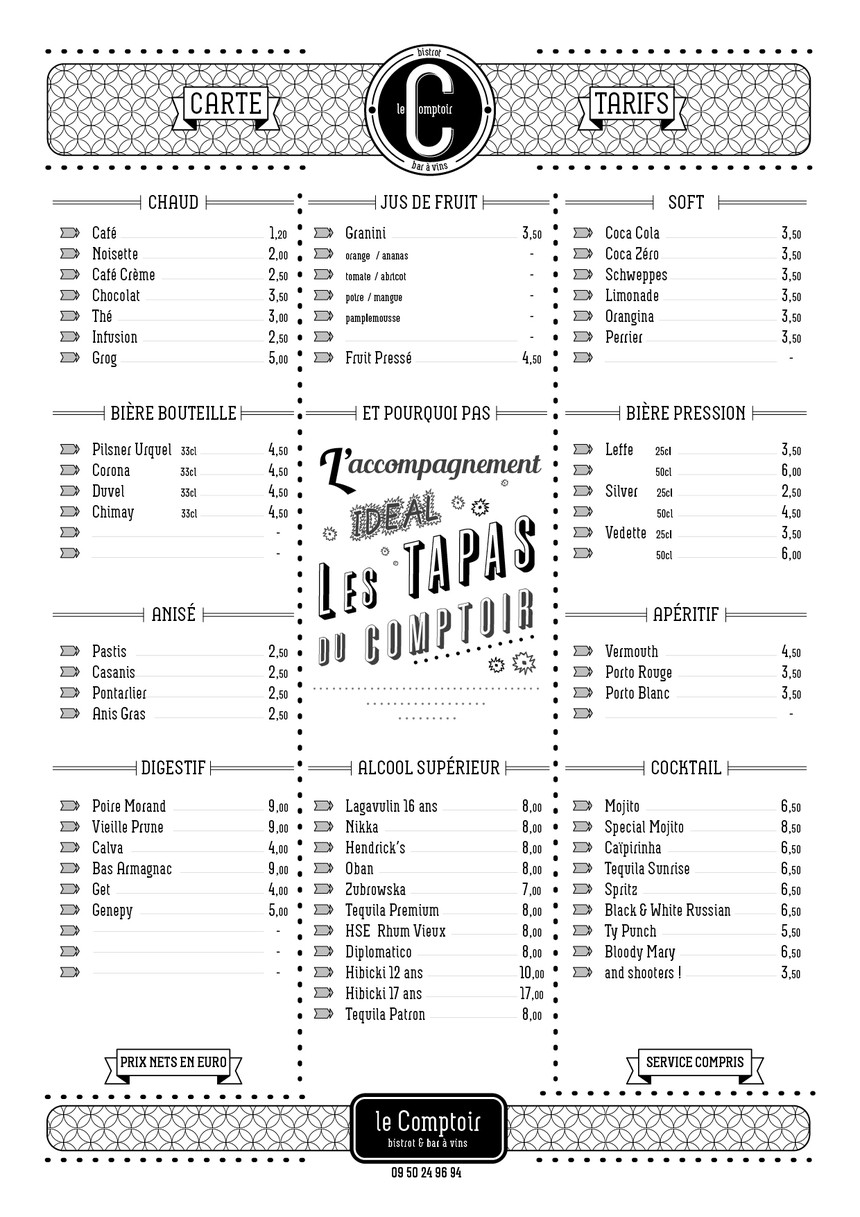 Le Comptoir menu 2