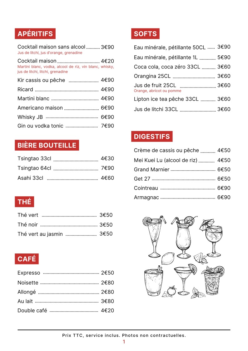 La Bénédiction menu 1