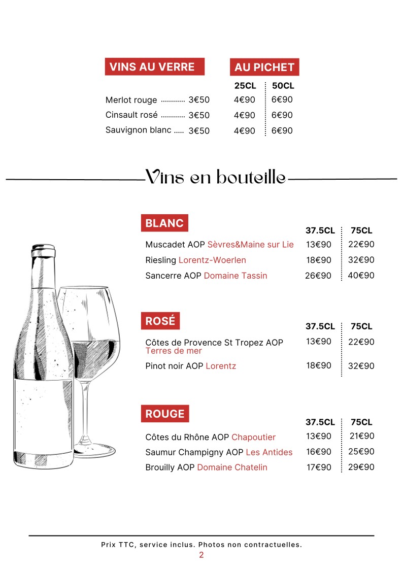 La Bénédiction menu 2