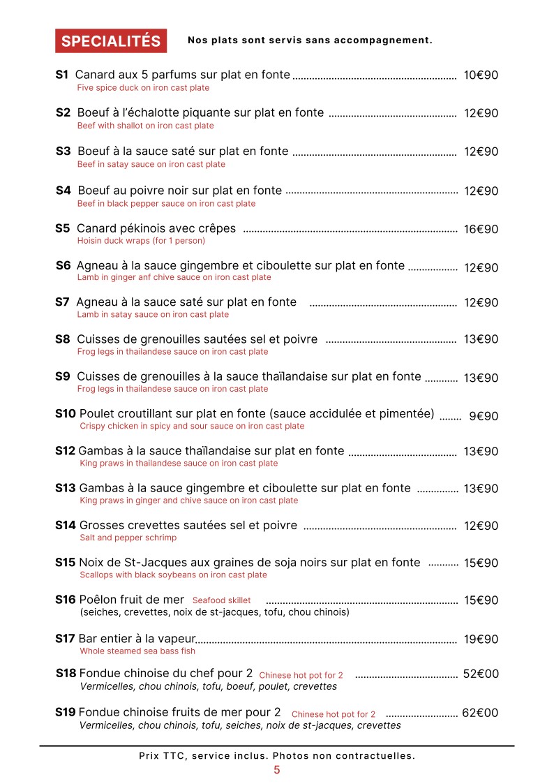 La Bénédiction menu 5
