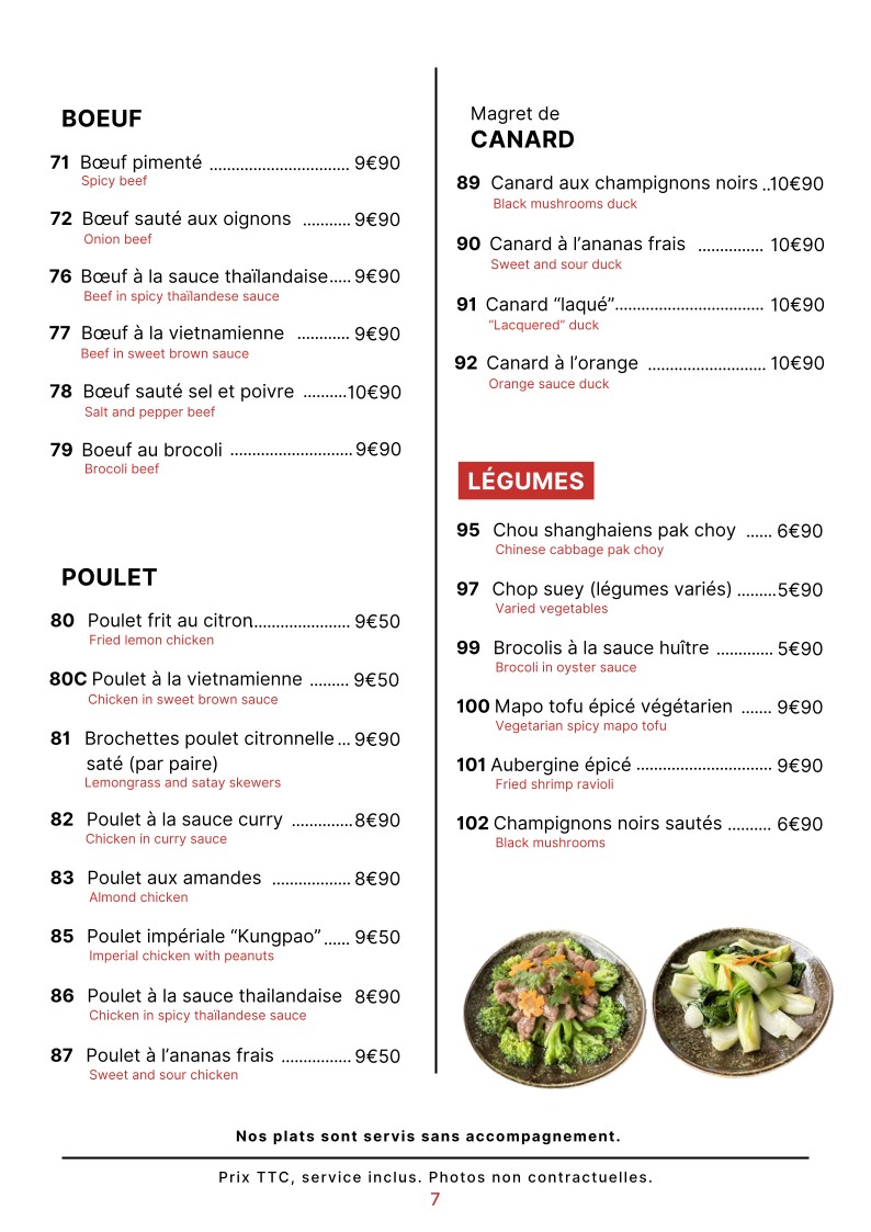 La Bénédiction menu 6