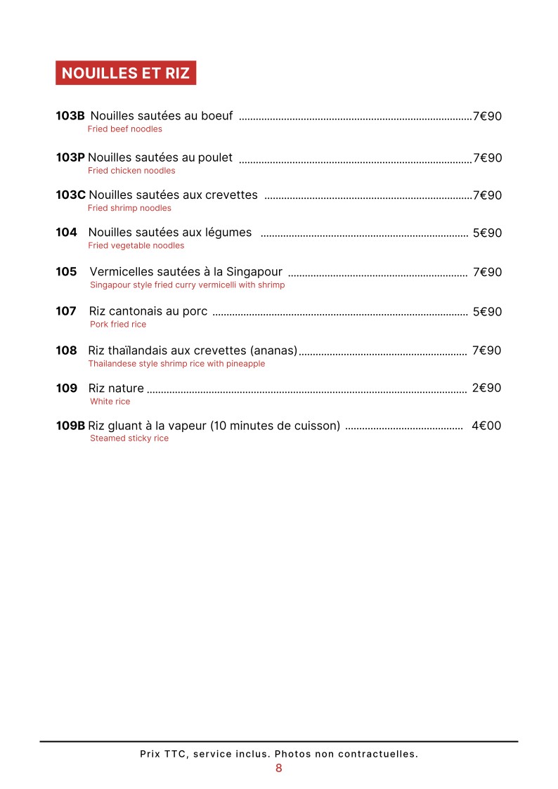 La Bénédiction menu 7