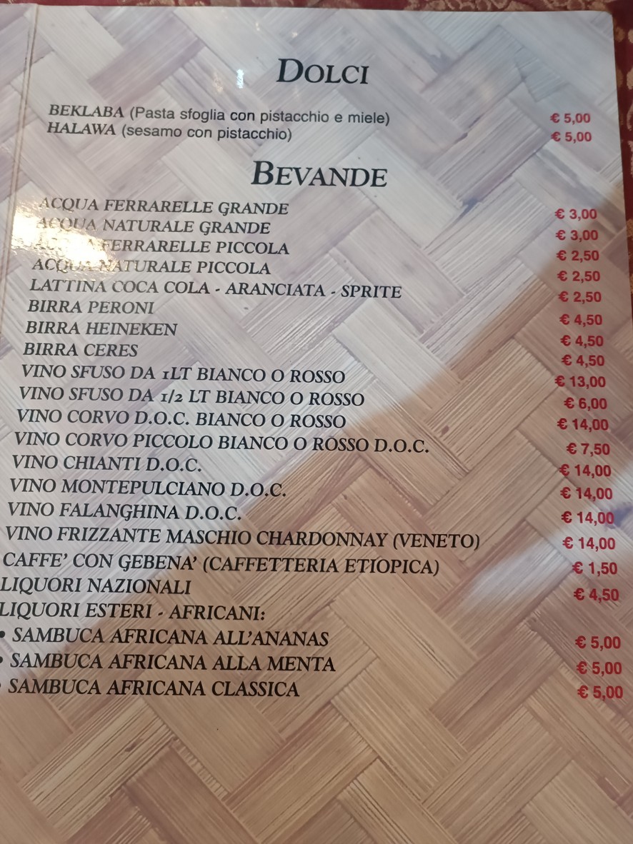 Ristorante Africano Etiope Enqutatash menu 2