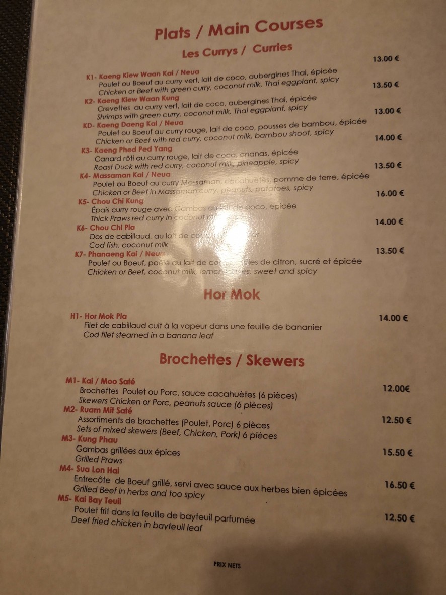 Thaï Panthong menu 3