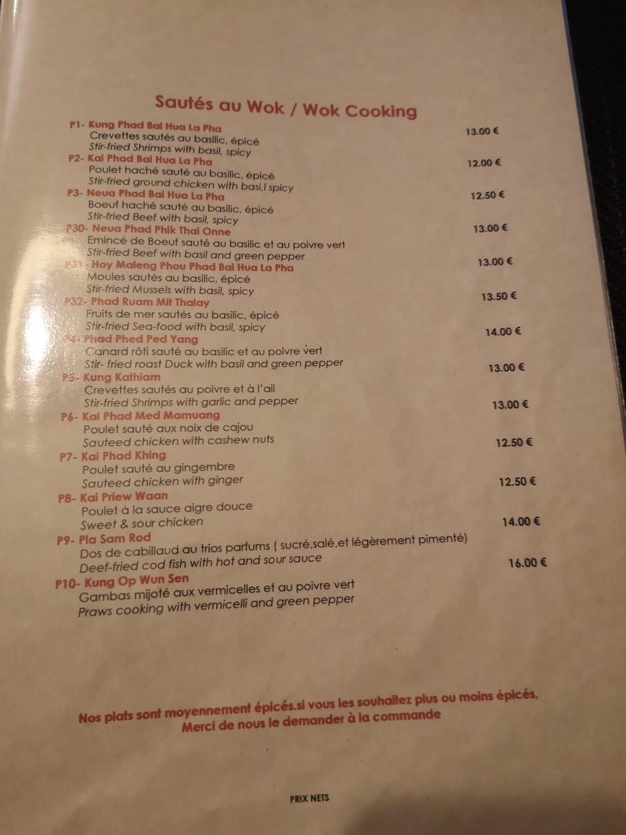 Thaï Panthong menu 4