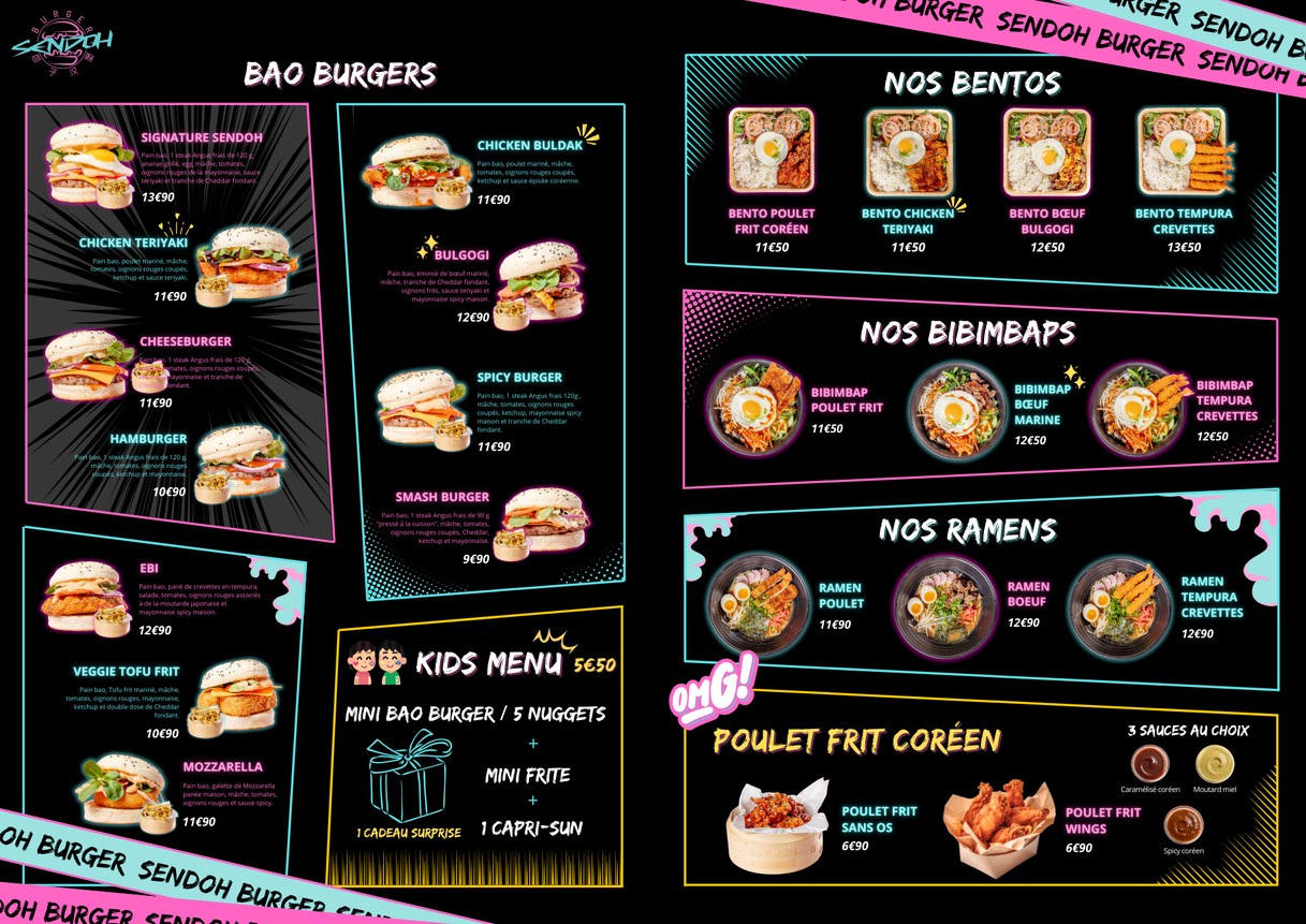 SENDOH BURGER Montreuil-Street Food Coréen & Japonais menu 1