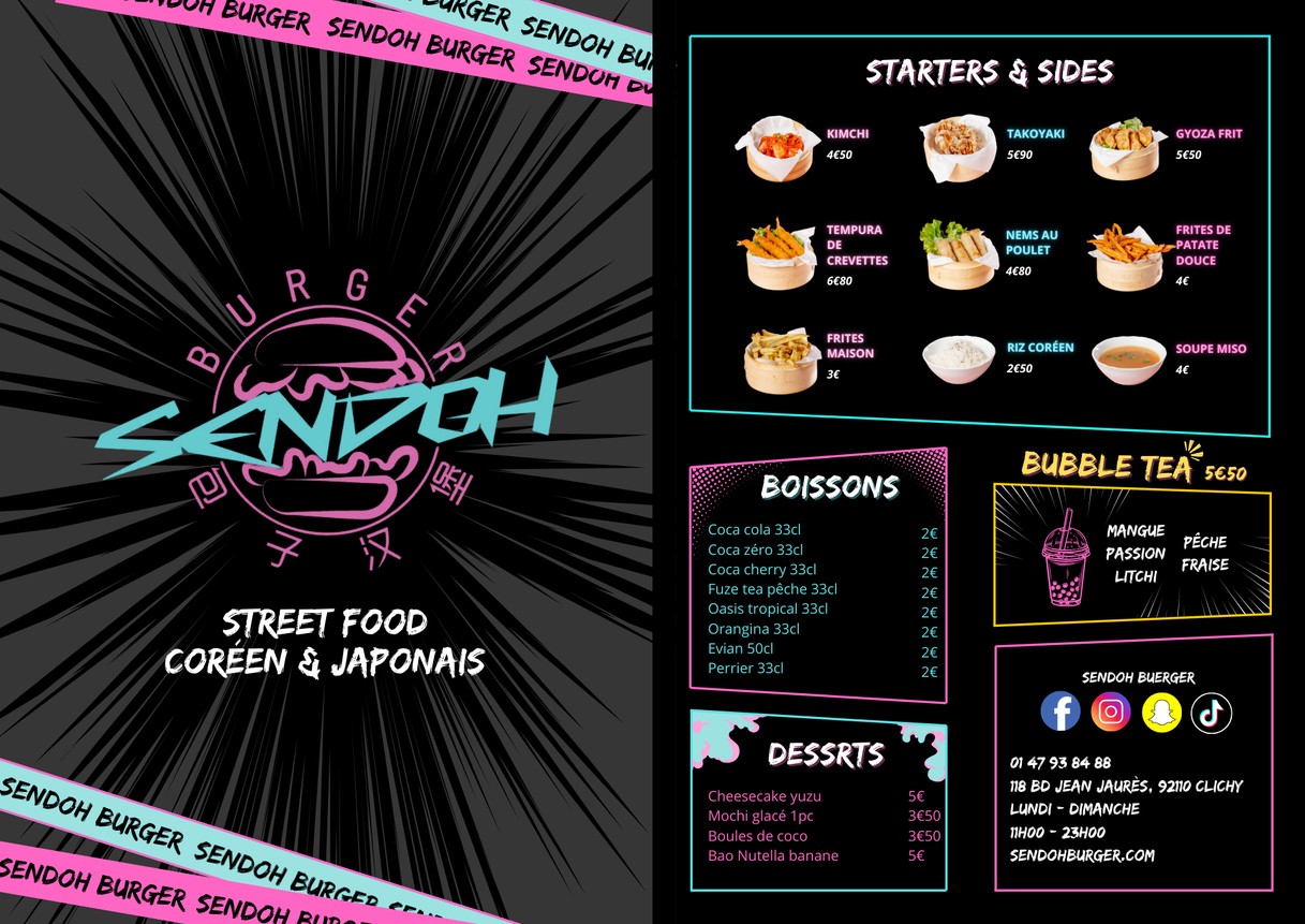 SENDOH BURGER Montreuil-Street Food Coréen & Japonais menu 2
