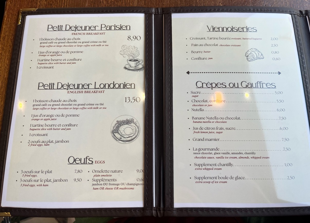 Paris Nord Café menu 1