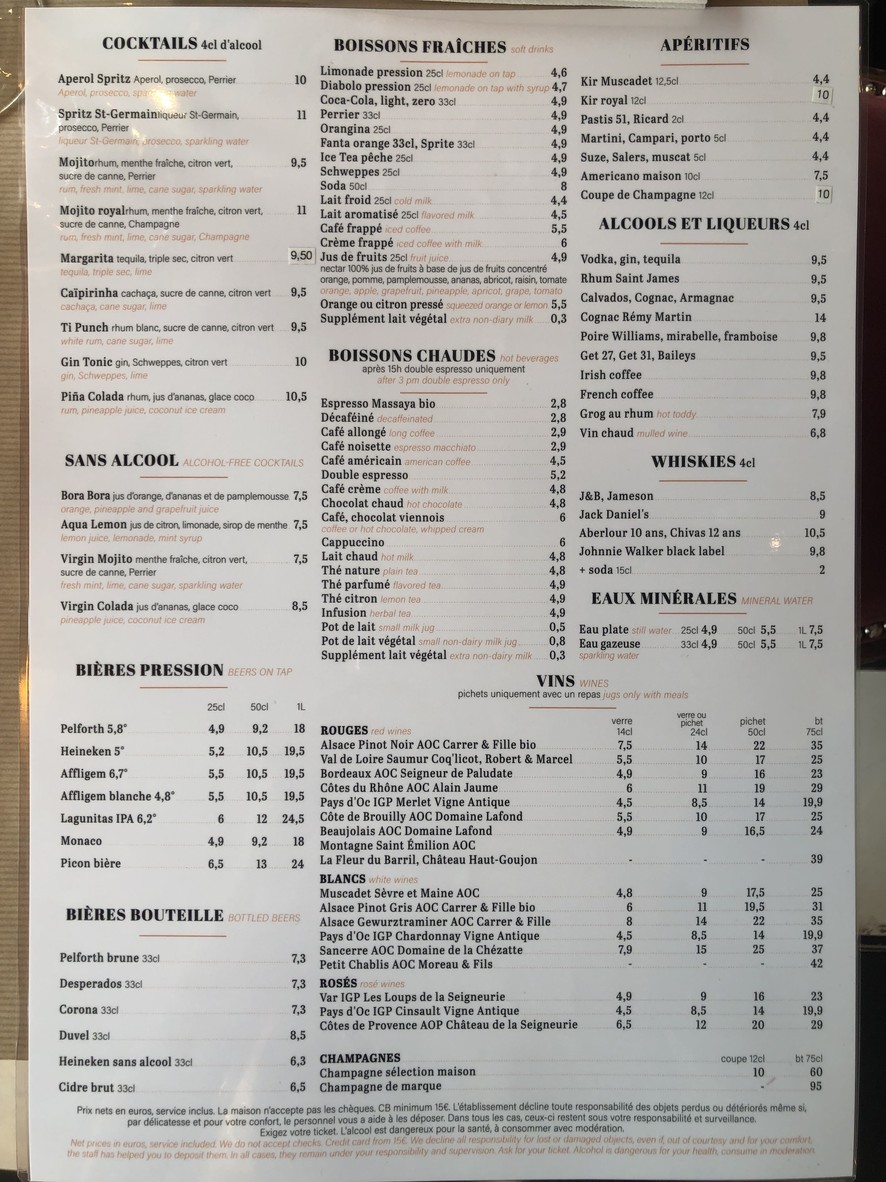 Paris Nord Café menu 3