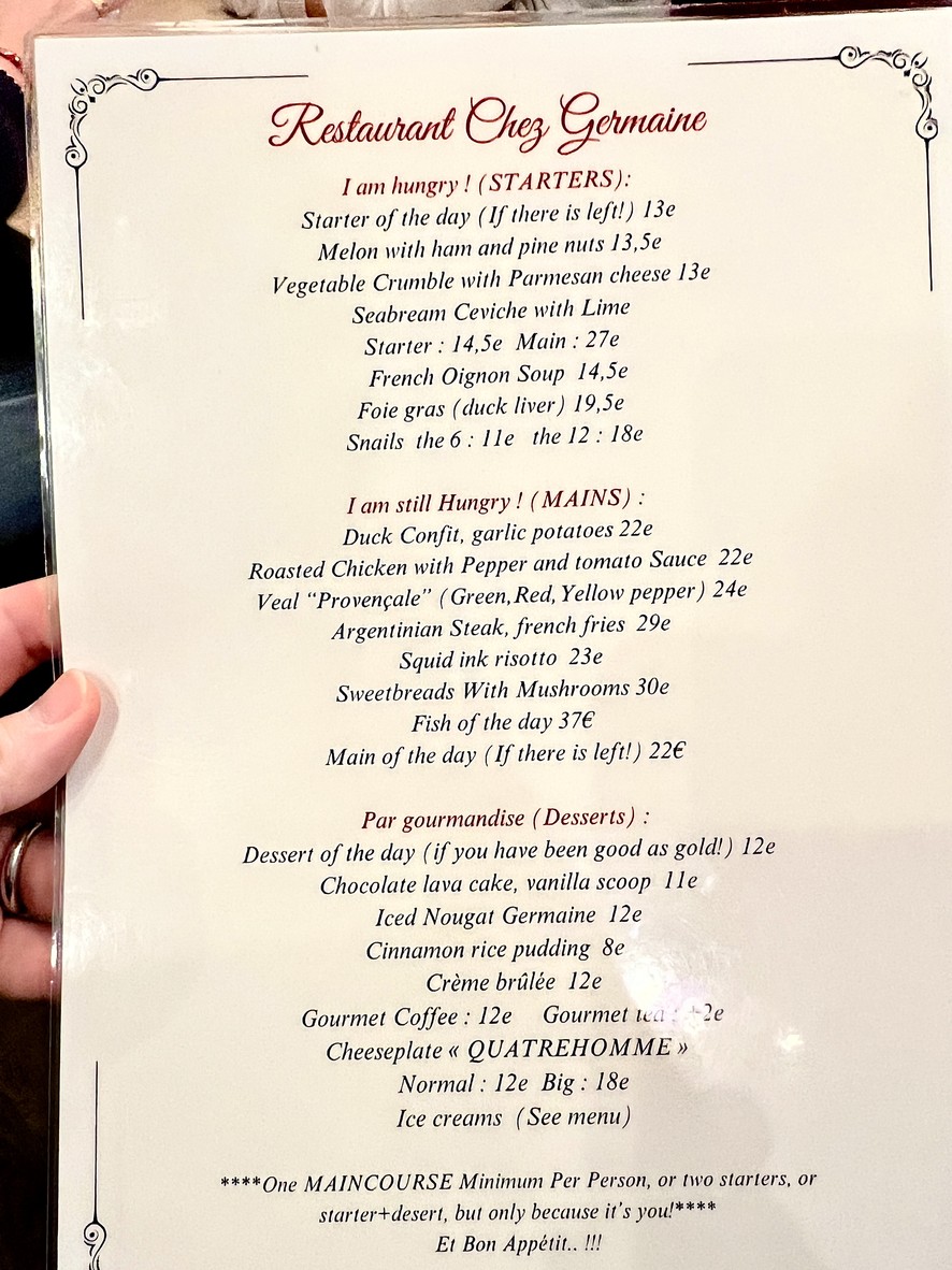 Chez Germaine menu 1