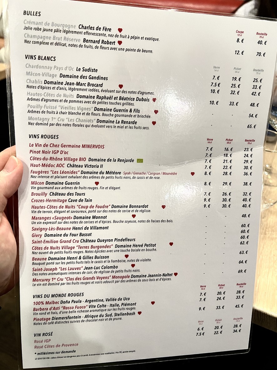 Chez Germaine menu 2
