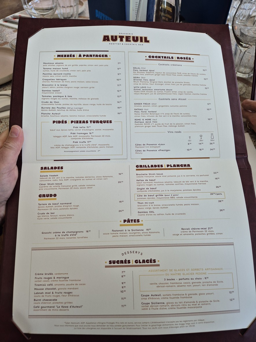 Auteuil Brasserie menu 1