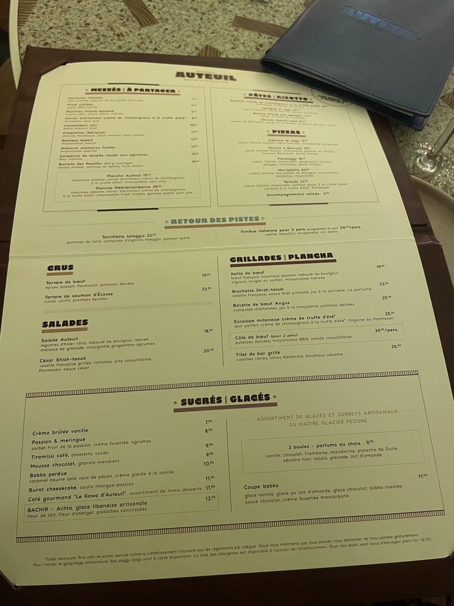 Auteuil Brasserie menu 2