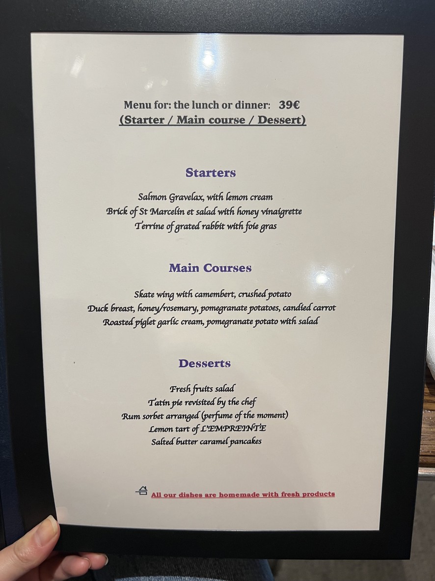 L'Empreinte menu 4
