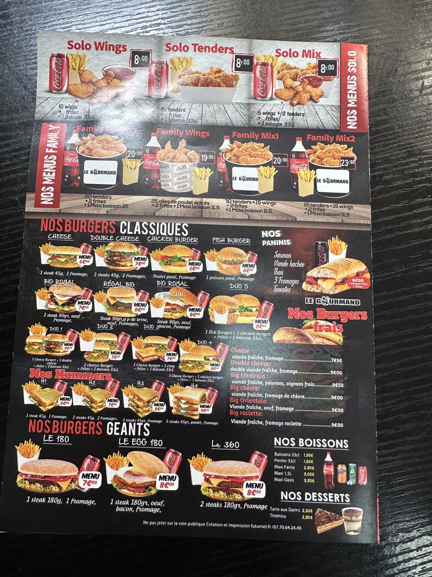 Le Gourmand menu 2