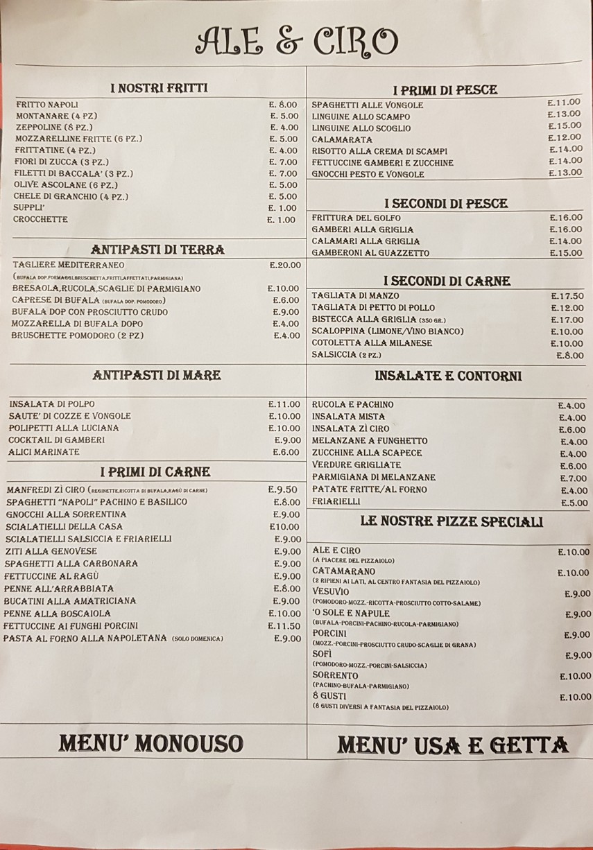 Da Ciro alla Magliana menu 1