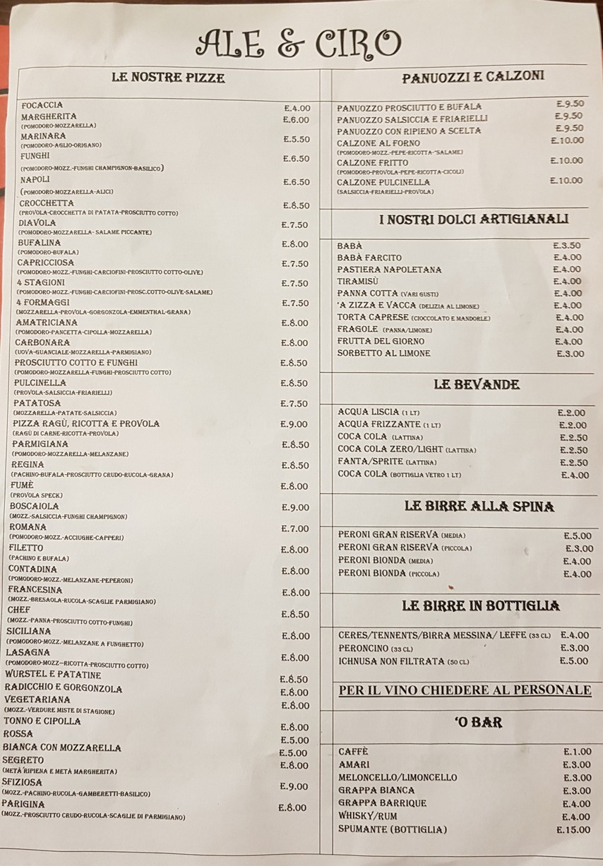 Da Ciro alla Magliana menu 2