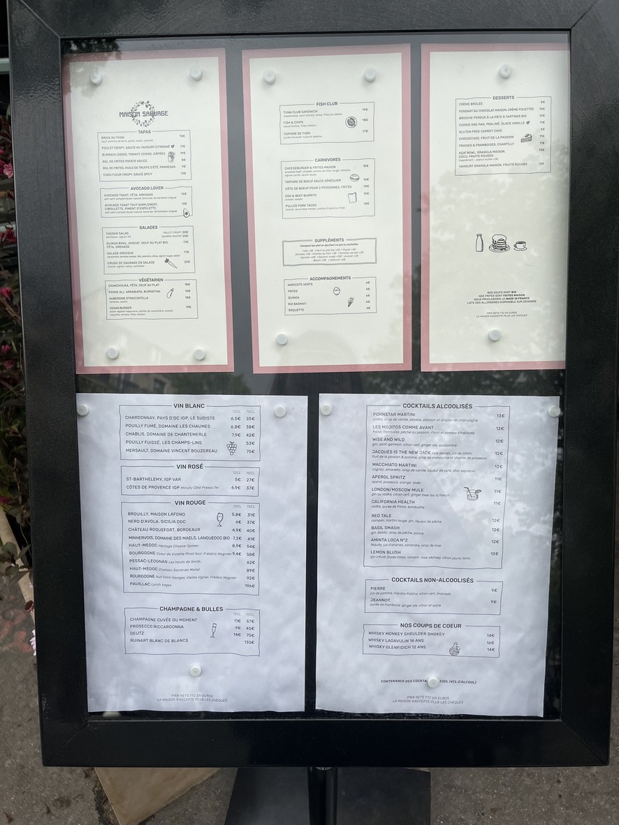 Maison Sauvage Villiers menu 1