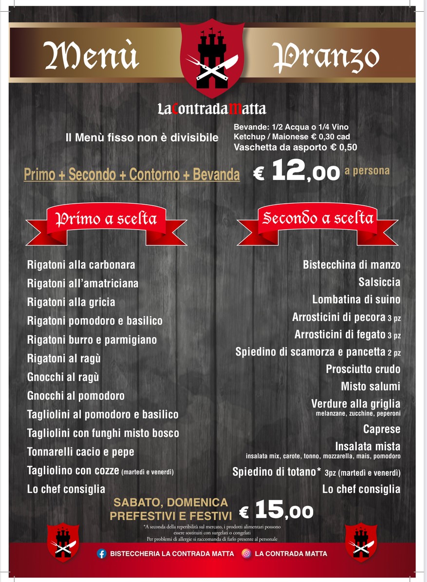 La Contrada Matta menu 1