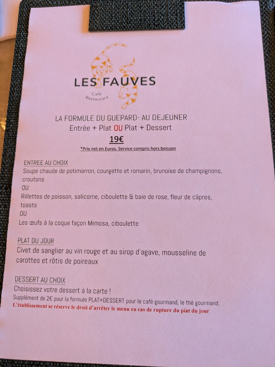 Les Fauves Restaurant menu 1