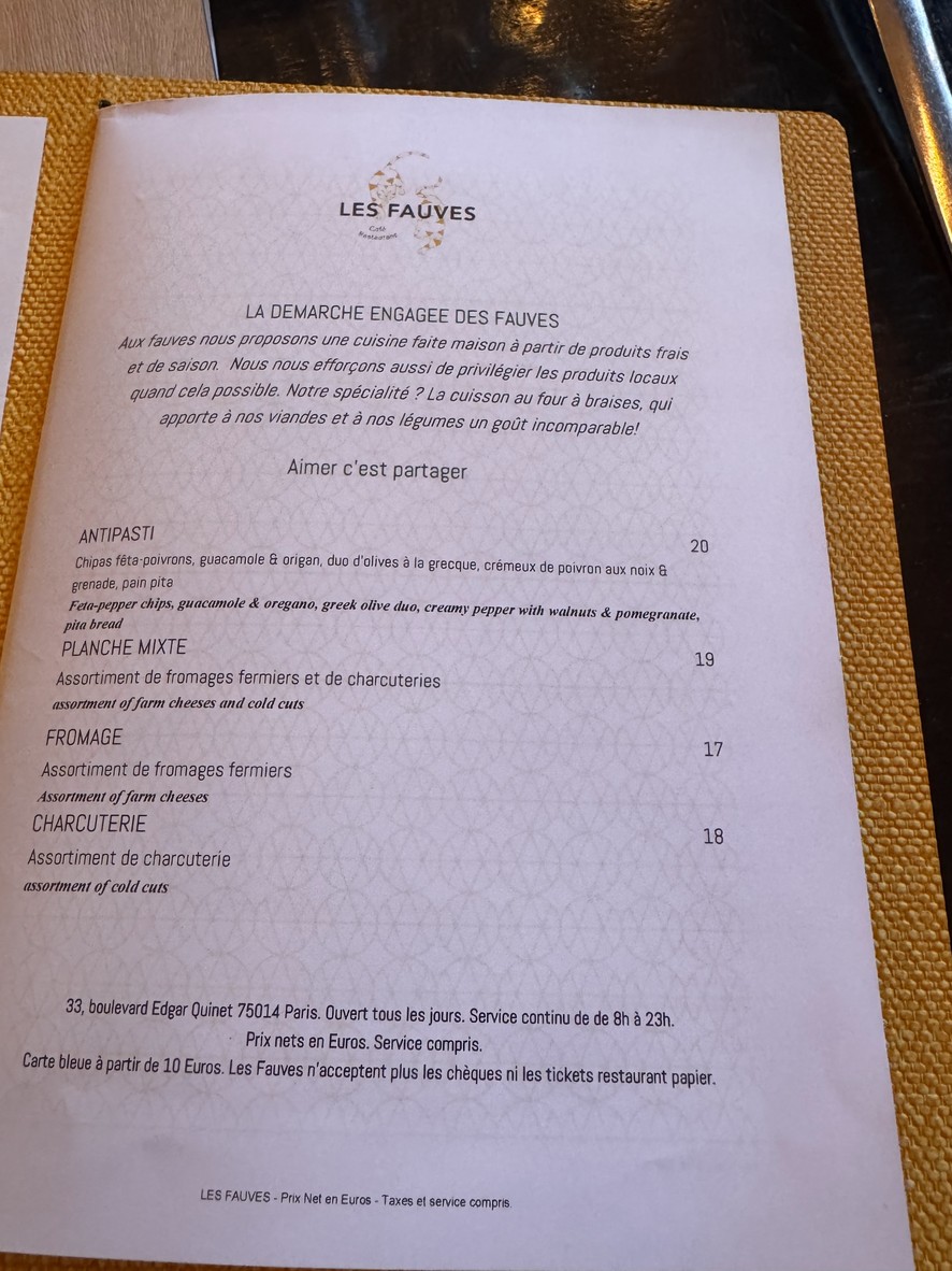 Les Fauves Restaurant menu 2
