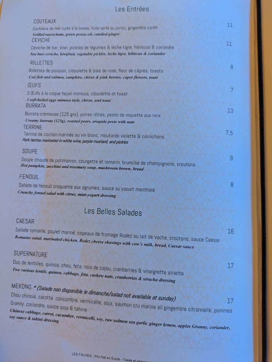Les Fauves Restaurant menu 3