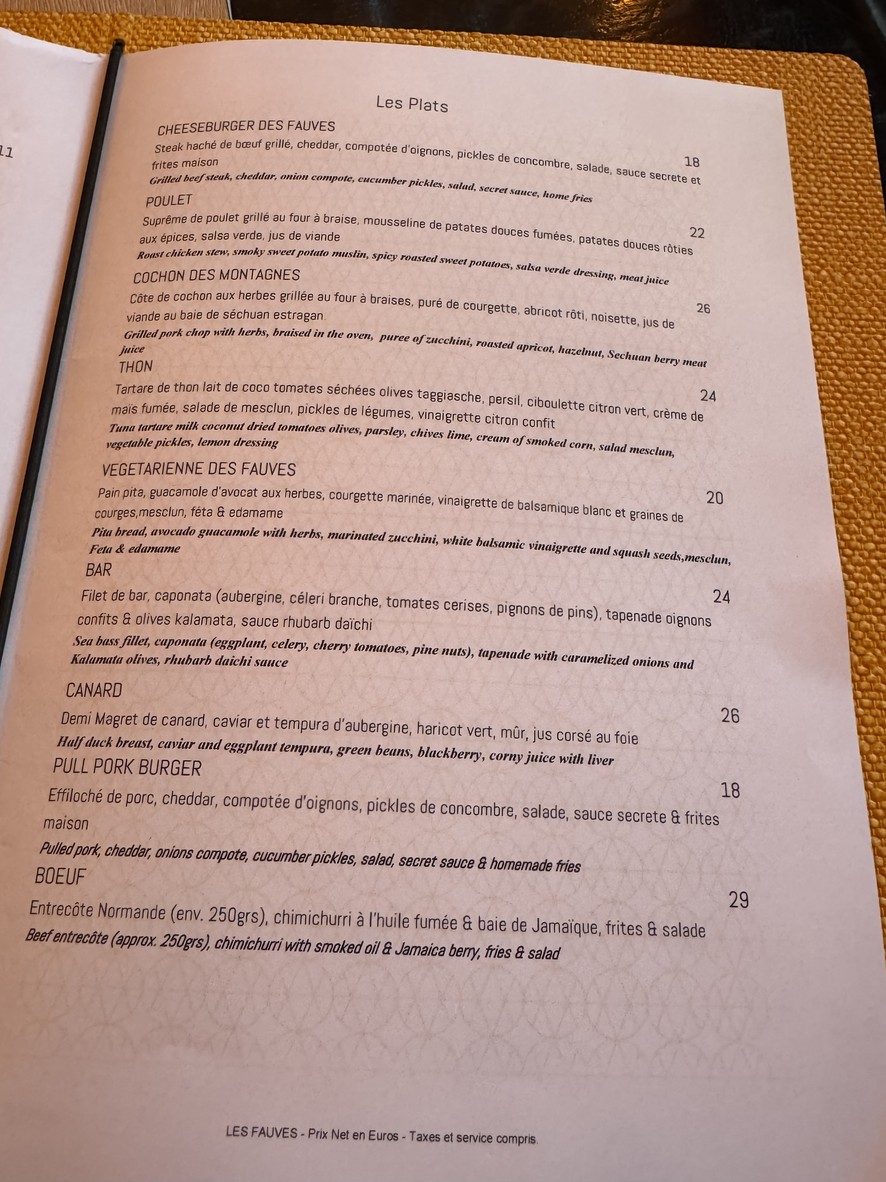Les Fauves Restaurant menu 4