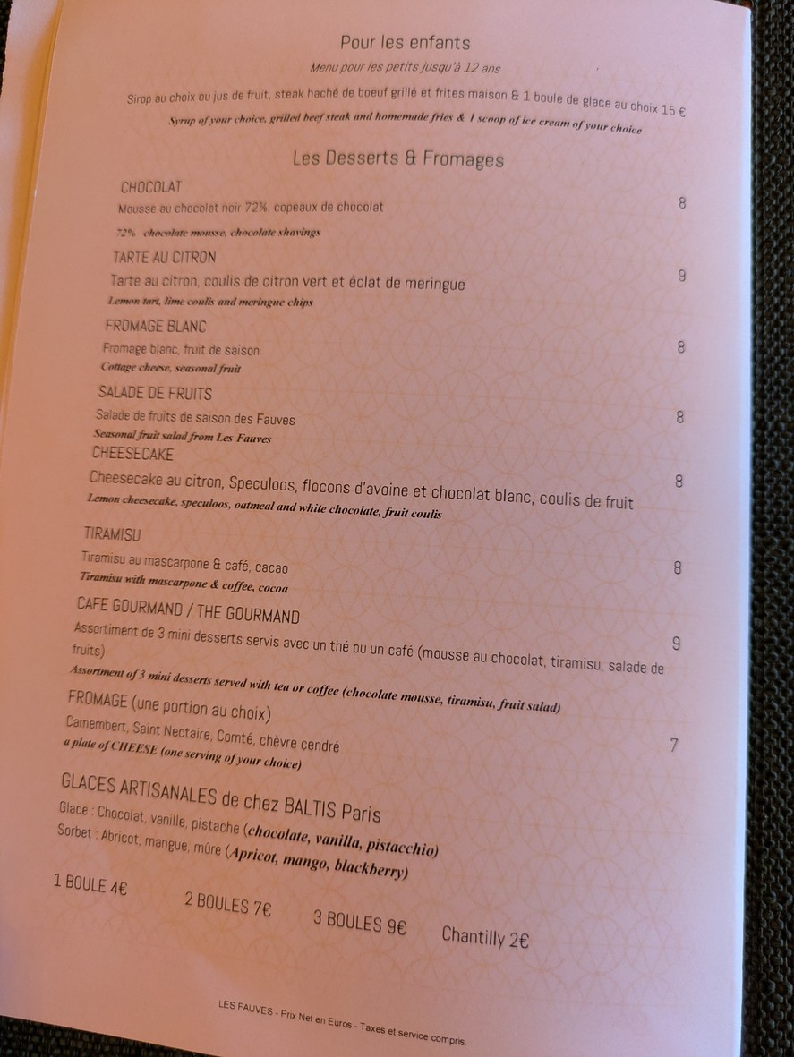 Les Fauves Restaurant menu 5
