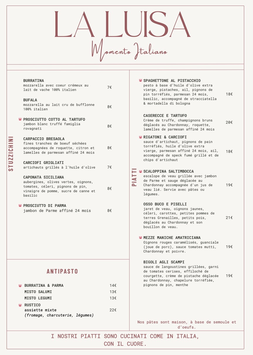 LA LUISA menu 1