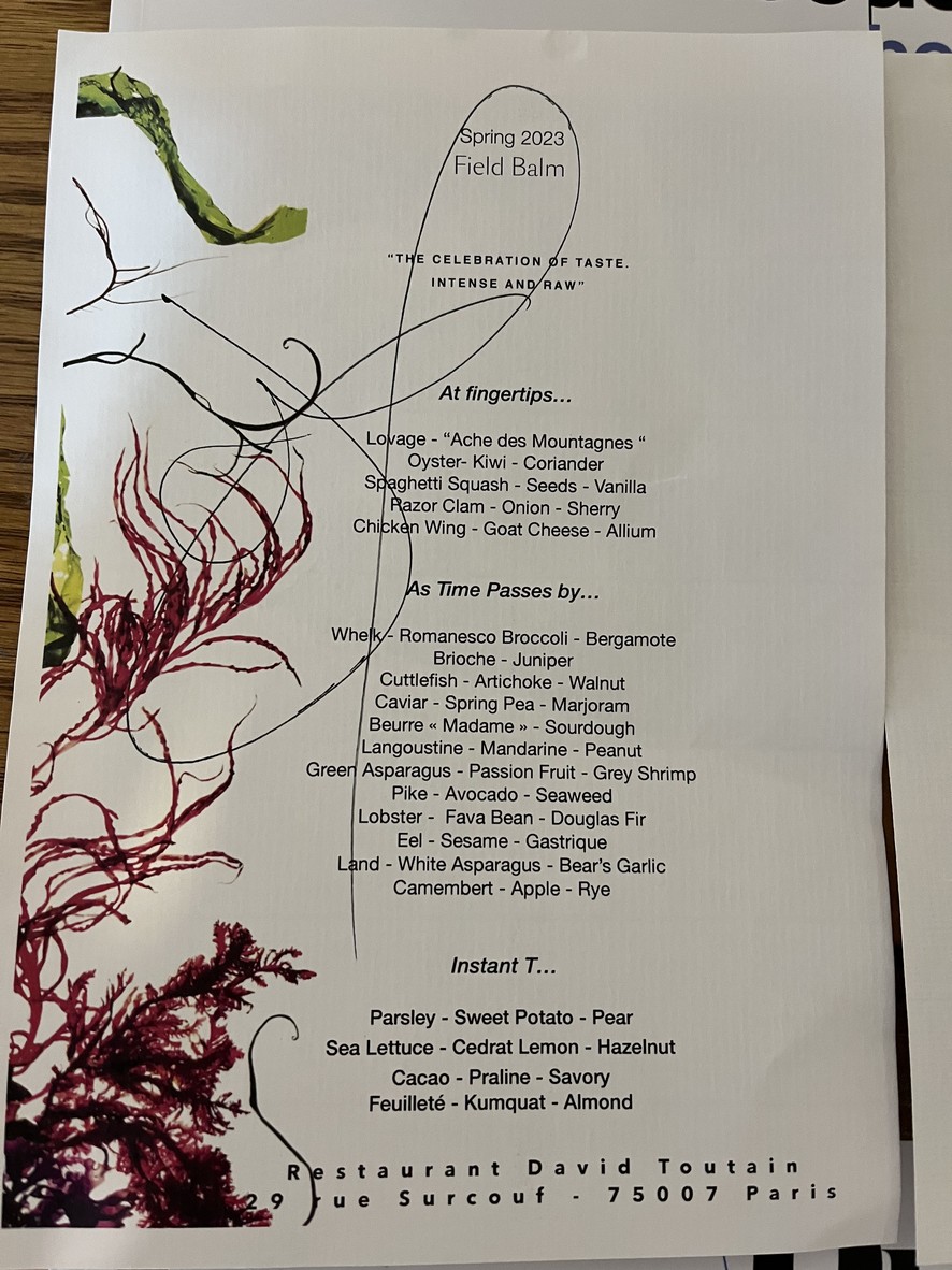 Restaurant David Toutain menu 2