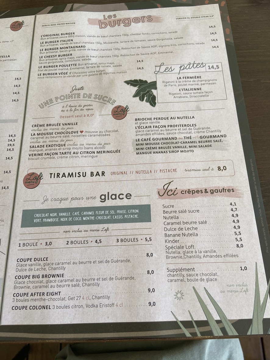Le Loft menu 3