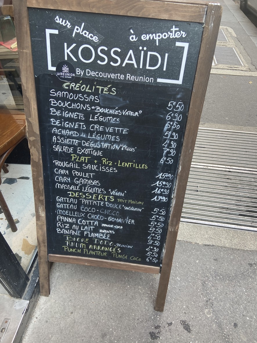 Kossaïdi - Restaurant réunionnais menu 1