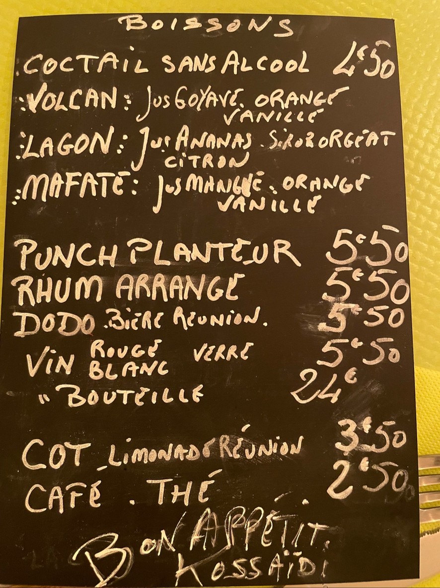 Kossaïdi - Restaurant réunionnais menu 2