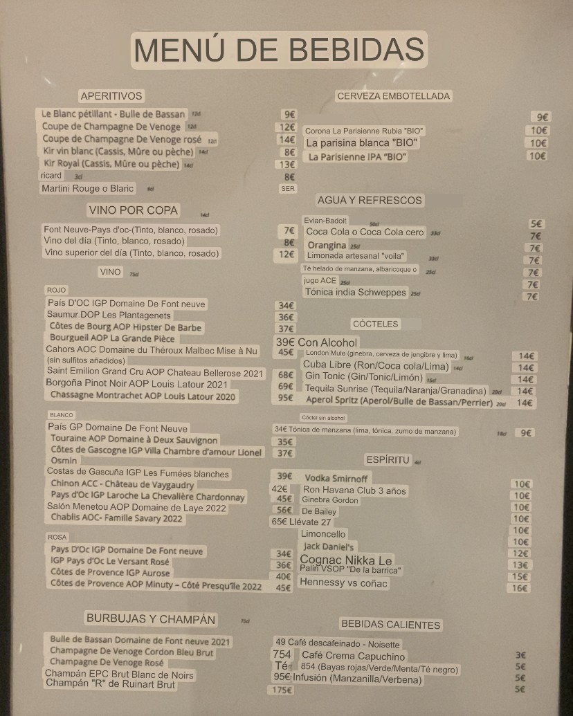 Le Capitaine Fracasse menu 2