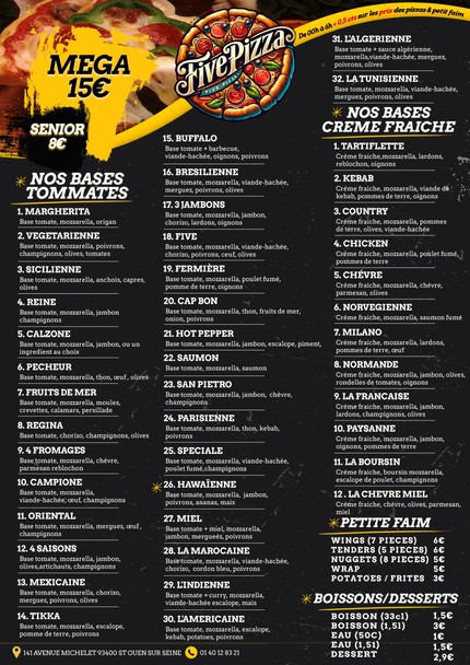 PIZZA FIVE Porte Clignancourt (St Ouen - 75018 - St Denis)