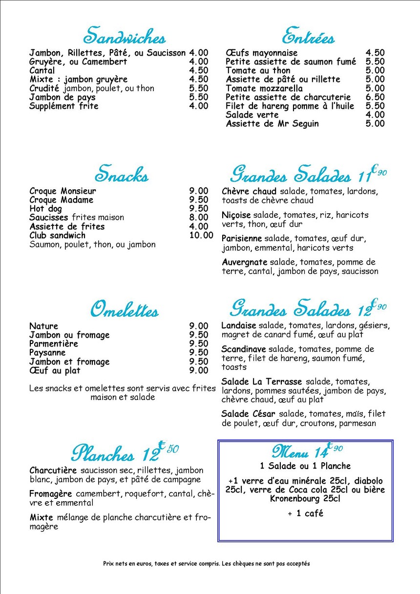 La Terrasse menu 1