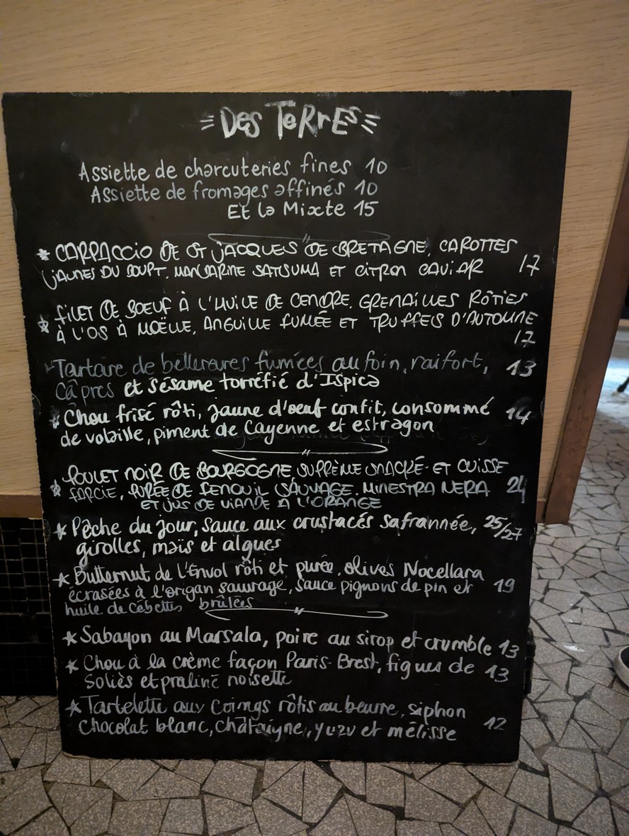 Des Terres menu 1