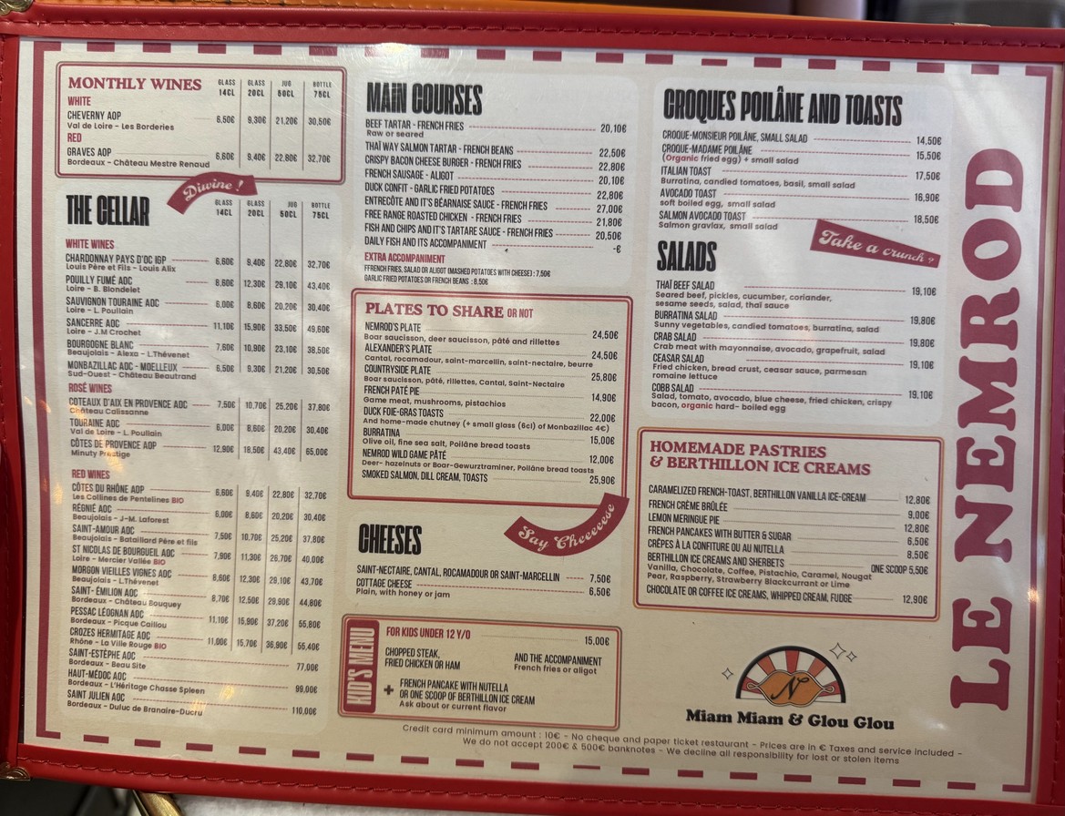 Le Nemrod menu 1