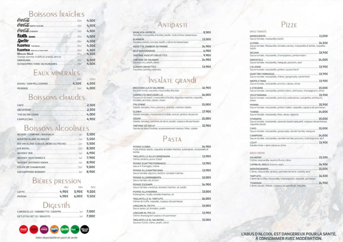 Gloria II menu 2