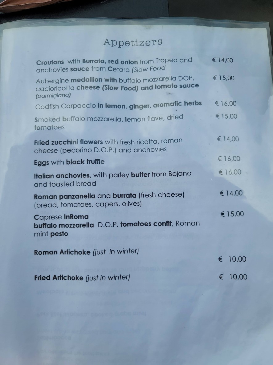 In Roma - since 1917 menu 1