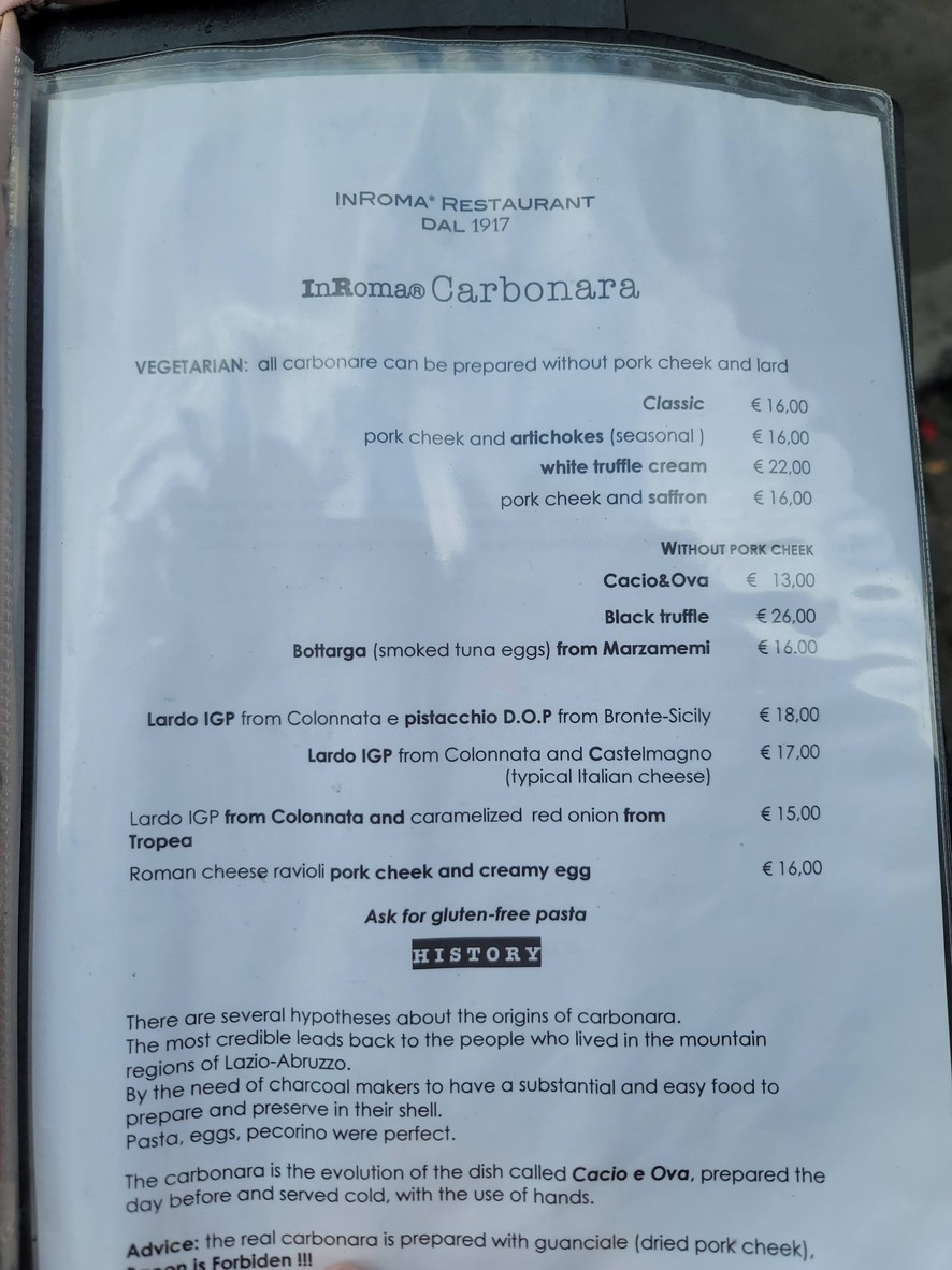 In Roma - since 1917 menu 3
